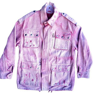 Aviva on Earth‎ Barbicore Denim Jacket Large Pink Tie Dye Distressed Parka